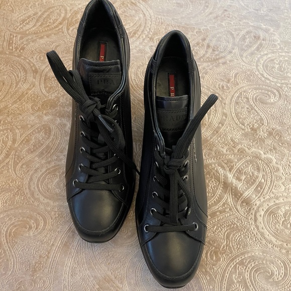 Prada Milano Wedge lace up Sneakers, Black - Picture 3 of 12